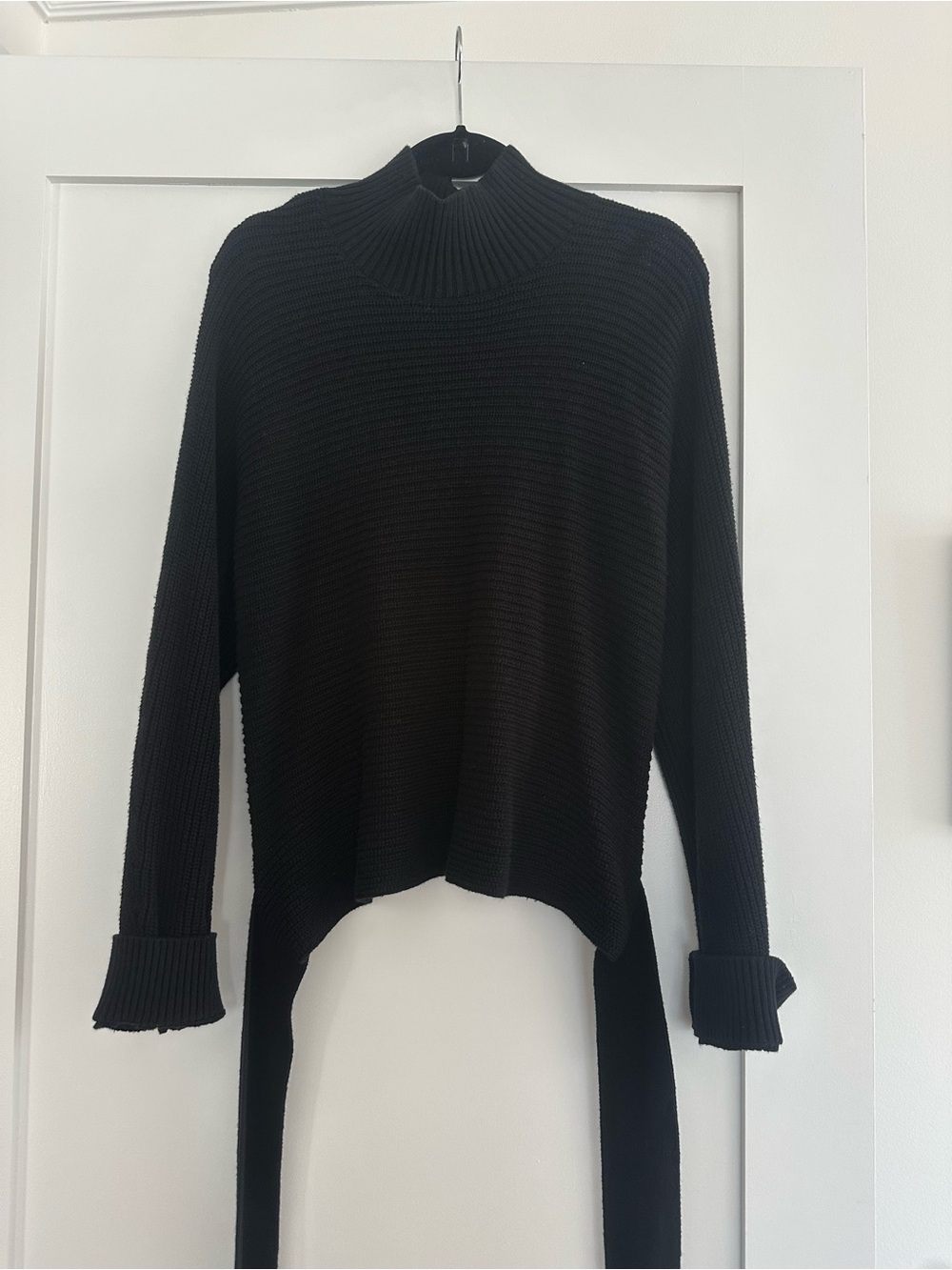 Rails Black Ribbed Mock Neck Sweater with Ties that can be worn in back or front